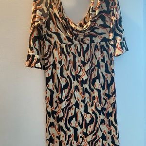 Diane von Furstenberg Francesca silk jersey cowl neck dress brown orange size 10